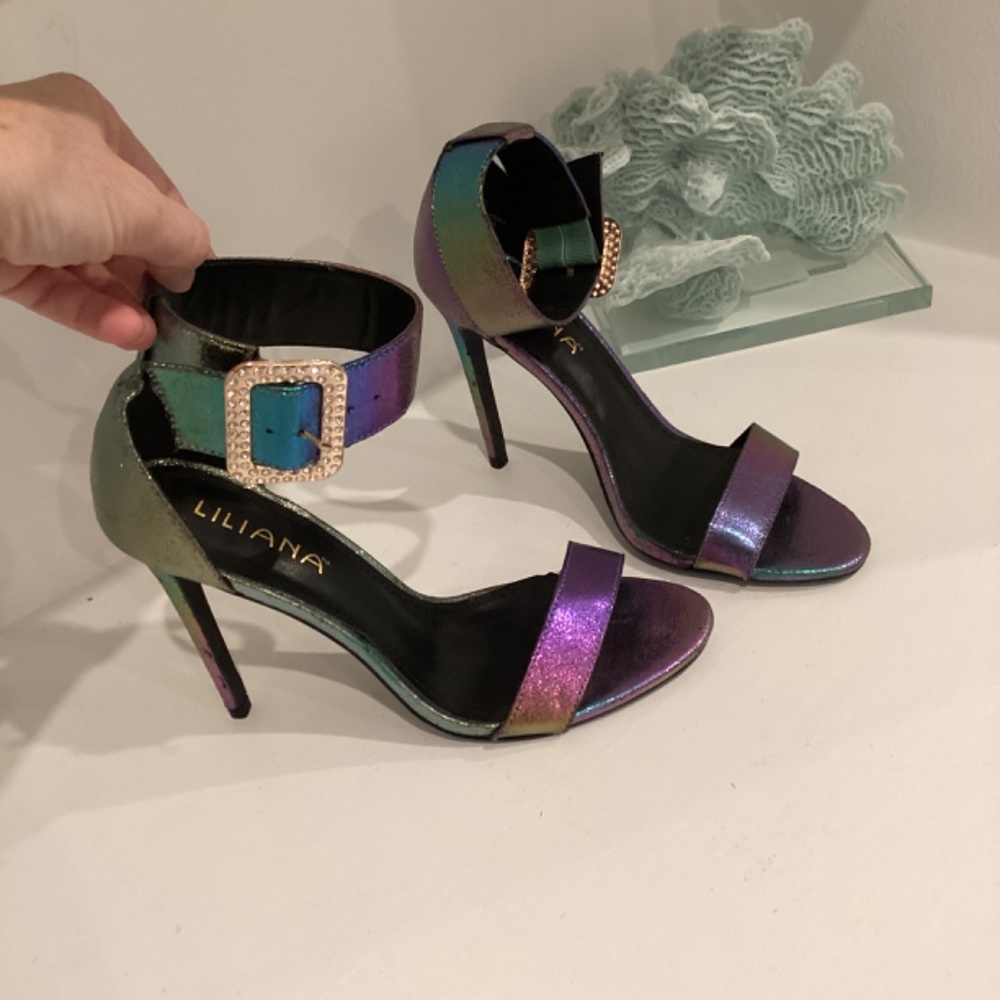 Liliana Heels Strappy Synth Leather Gorgeous Sandals Heels Crystal buckle 10 - Picture 9 of 13